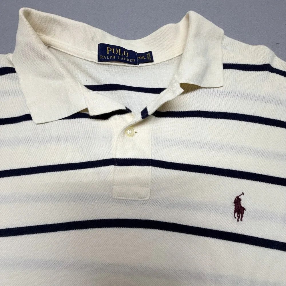 Polo Ralph Lauren Men's Striped Polo Shirt Maroon Logo Size XXL‎